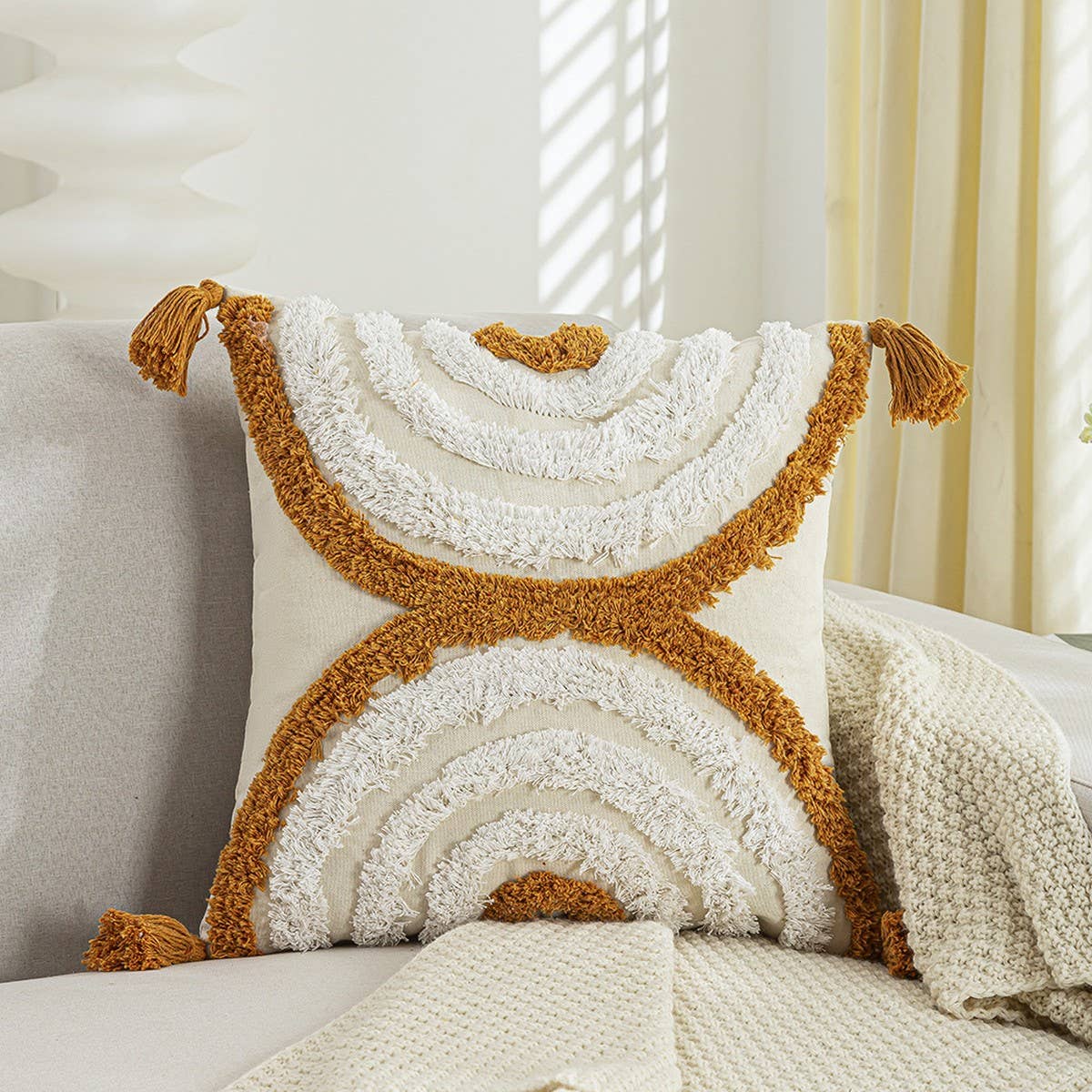 Boho Leaf Tufted Pillow Cover for Sofa Decor_CWMM7691