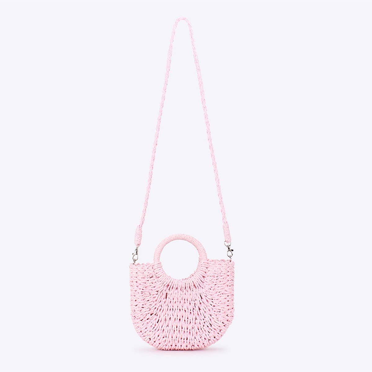 SOLID COLOR SEMI-CIRCLE HANDMADE STRAW BAG_CWAB4696