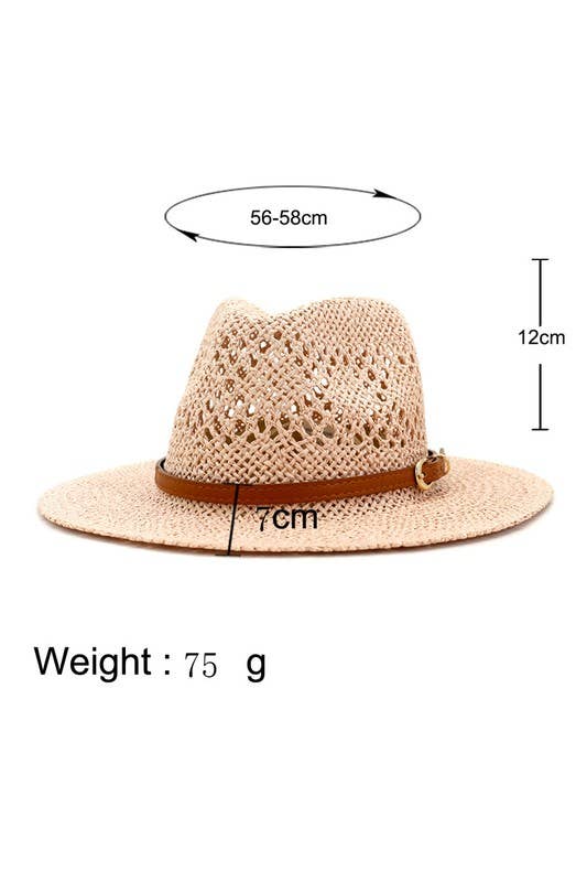 BROWN BELT VENTED WEAVE STRAW HAT_CWAH081