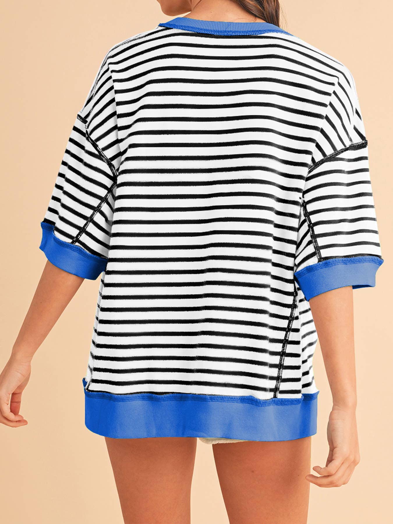 STYLISH STRIPED IRREGULAR TOP WITH COLOR MATCHING