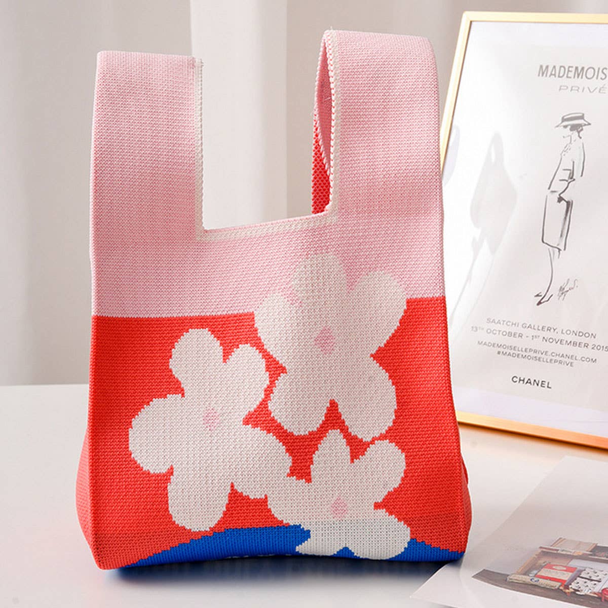 FLORAL PRINT CROCHET HANDBAG SMALL TOTE BAG_CWAB0882