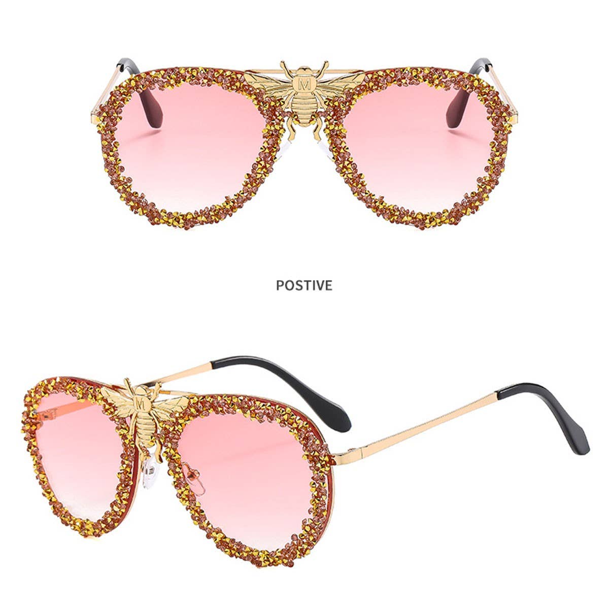 DIAMOND-STUDDED RETRO METAL LARGE FRAME SUNGLASSES