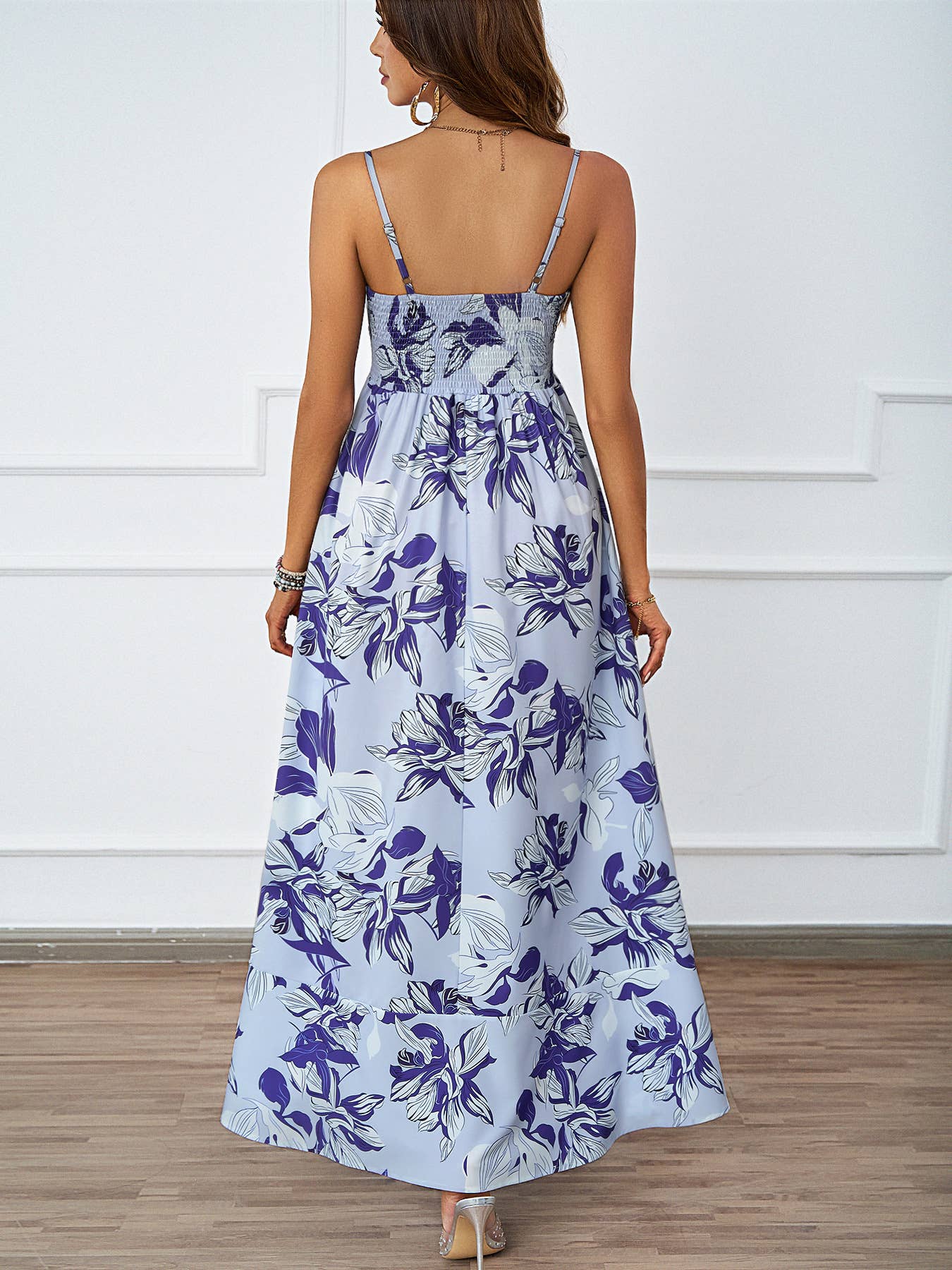 PRINTED HALTER HALTER HIGH-WAISTED A-LINE DRESS