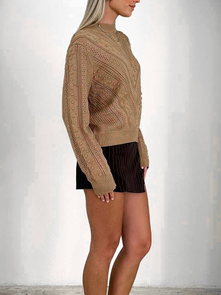Fashionable simple round-neck jacquard sweater