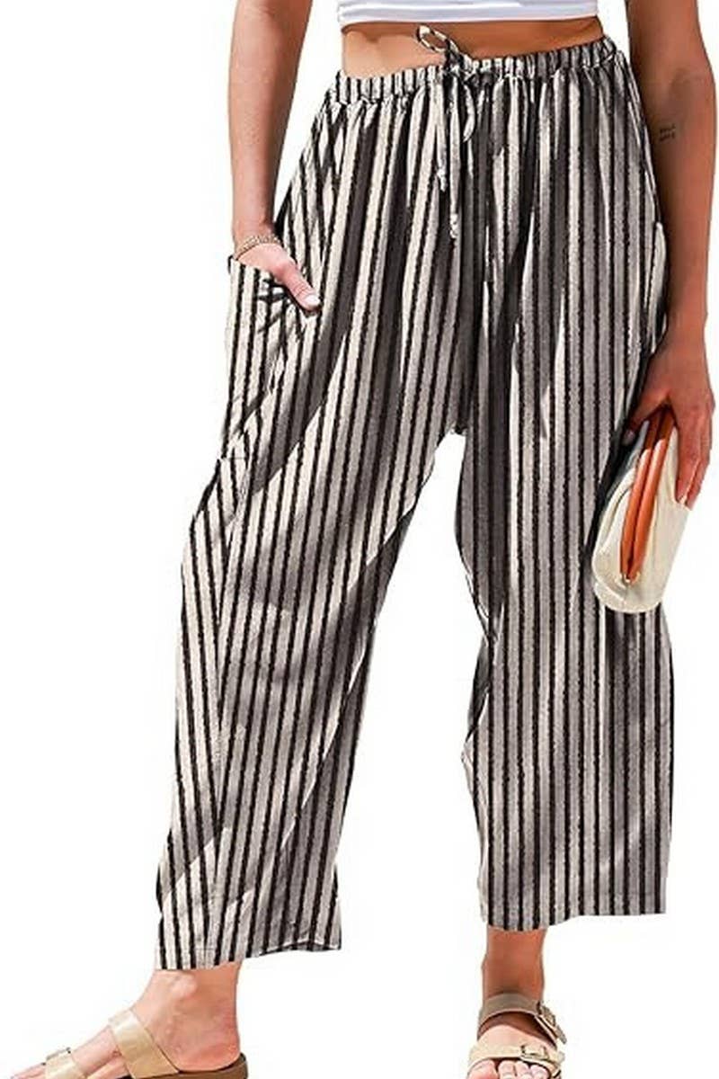 CWBLP01065_2025 SPRING FALL STRIPED ELASTIC WAIST PANTS