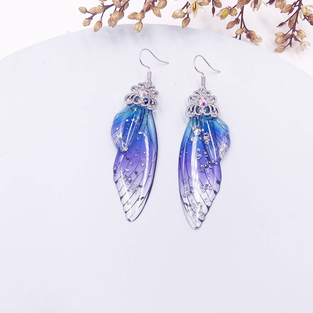 Elegant long earrings with cicada wing wings