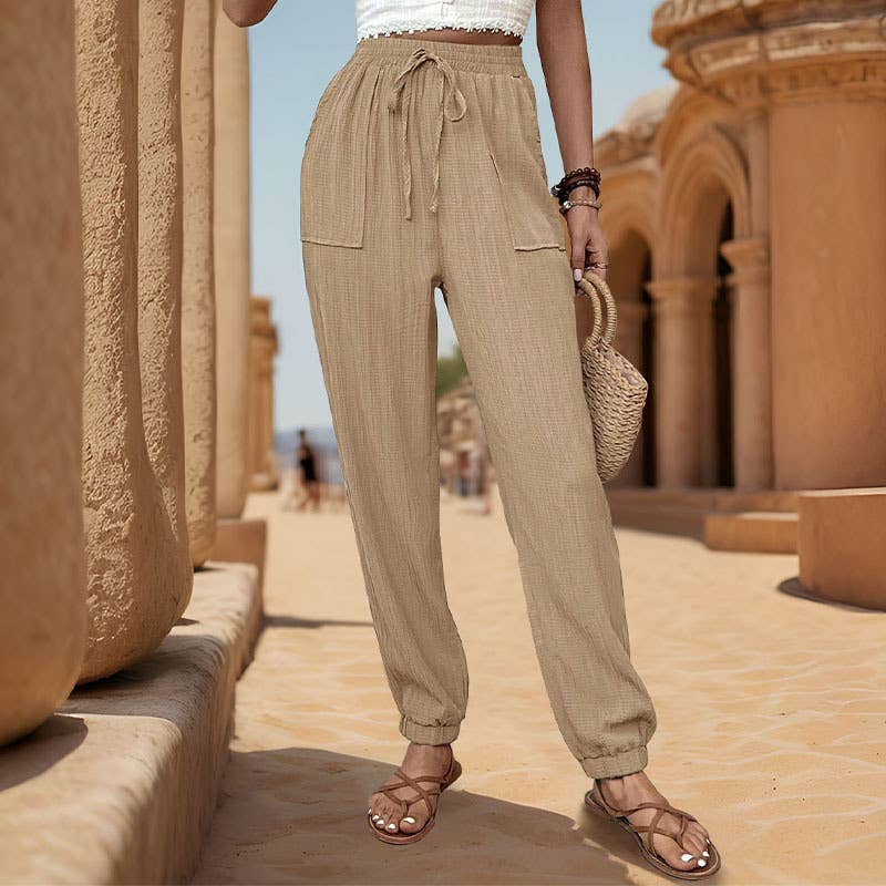 TEXTURE SENSE SOLID COLOR CASUAL FOOT PANTS