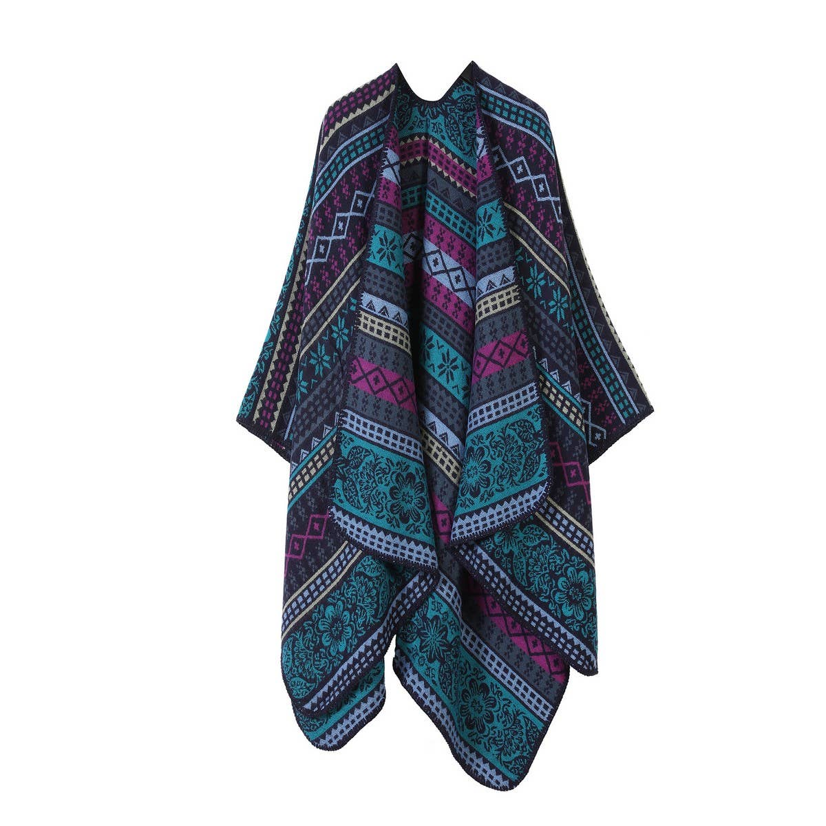 LINE PATTERN SCARF THICKENED KNITTED CAPE SHAWL