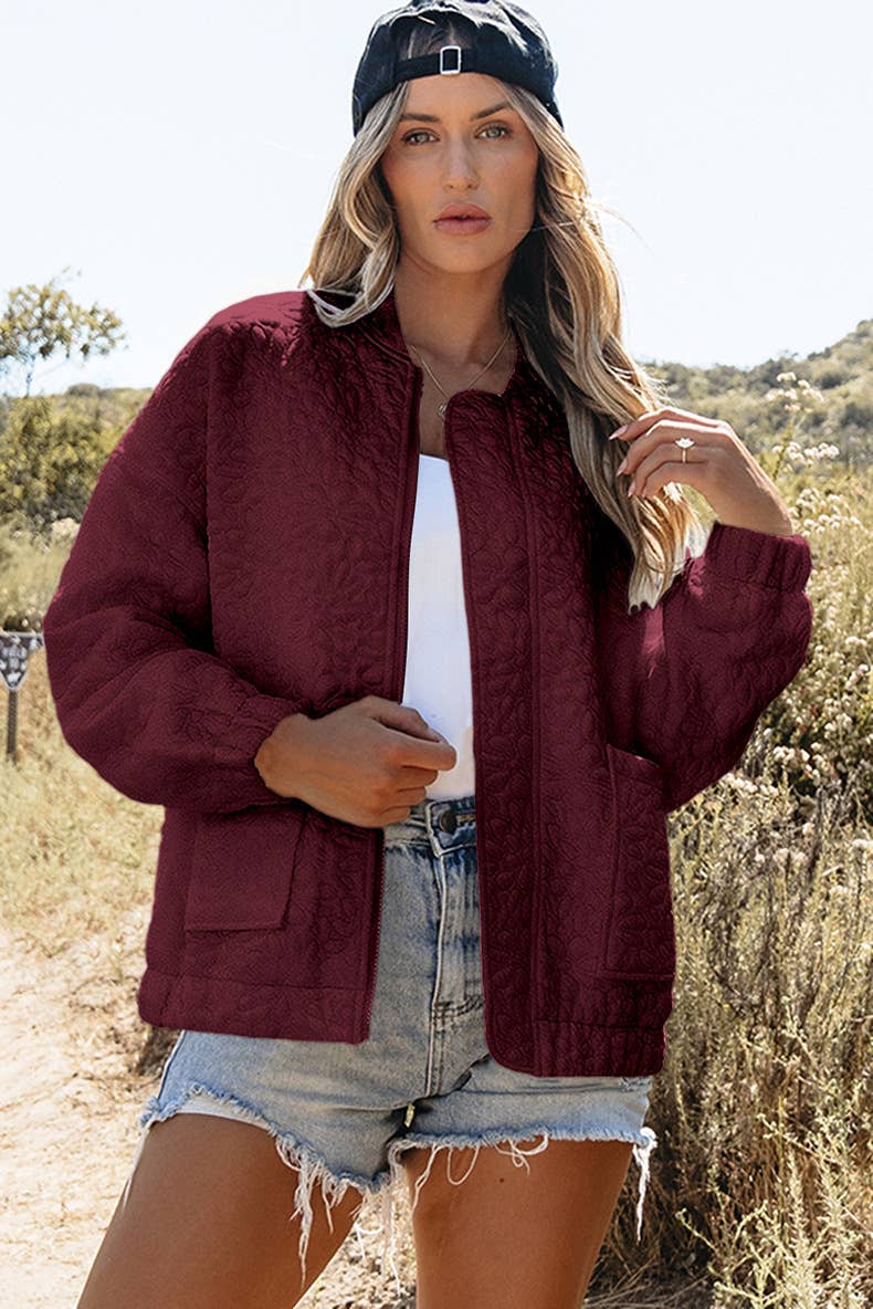 Solid-color floral texture loose jacket