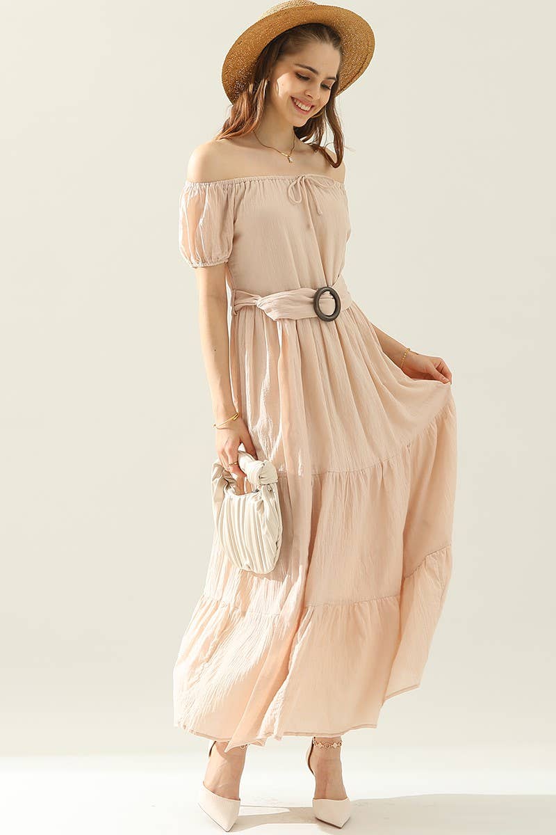 CWDMD812-P_TIERED OFF SHOULDER SHORT SLEEVE MAXI DRESS