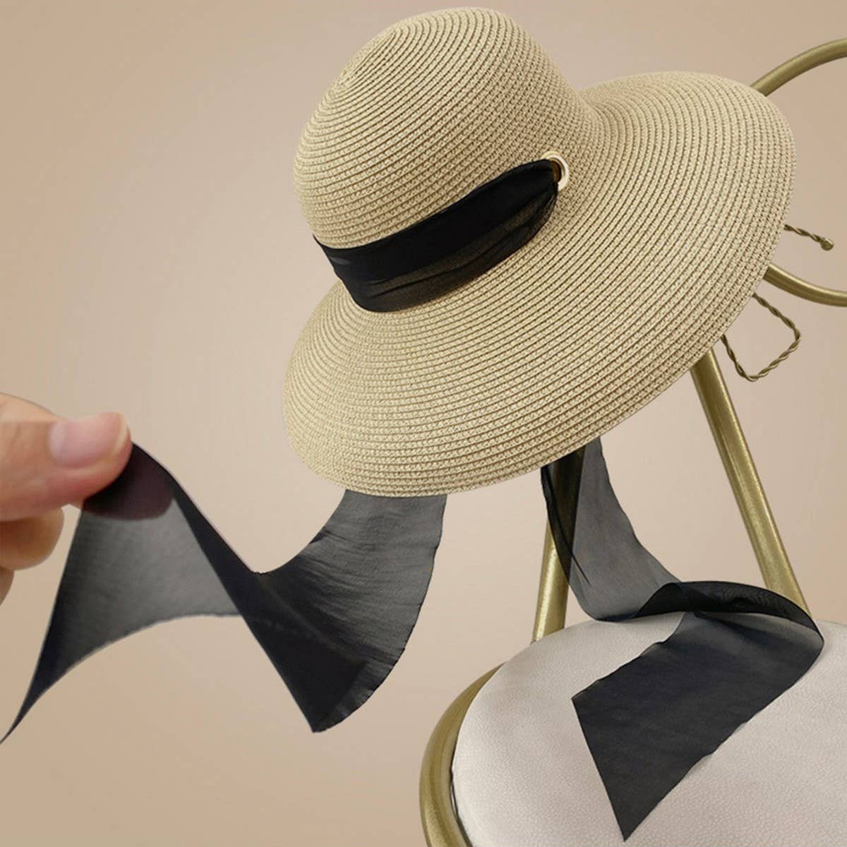 Summer foldable wide brim straw hat_CWAH3411