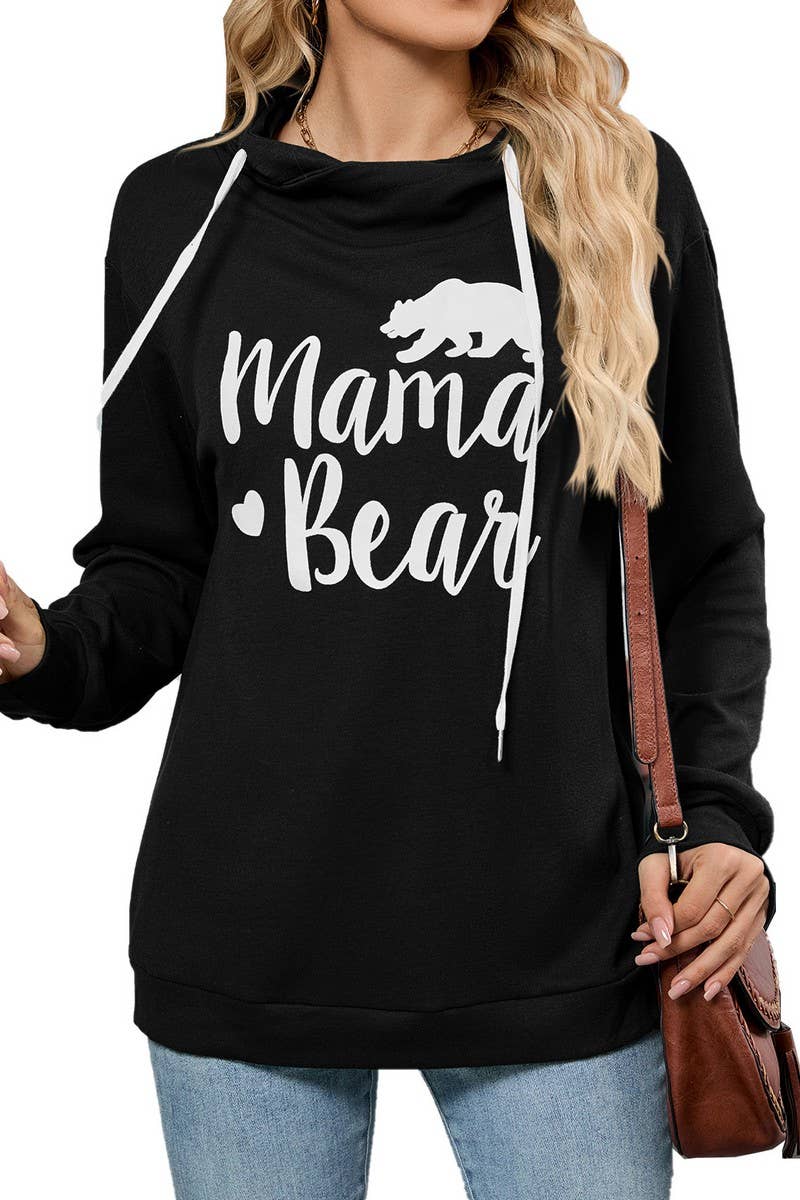 CWOHOL00662_BEAR PRINT HOODED DRAWSTRING SWEATSHIRT