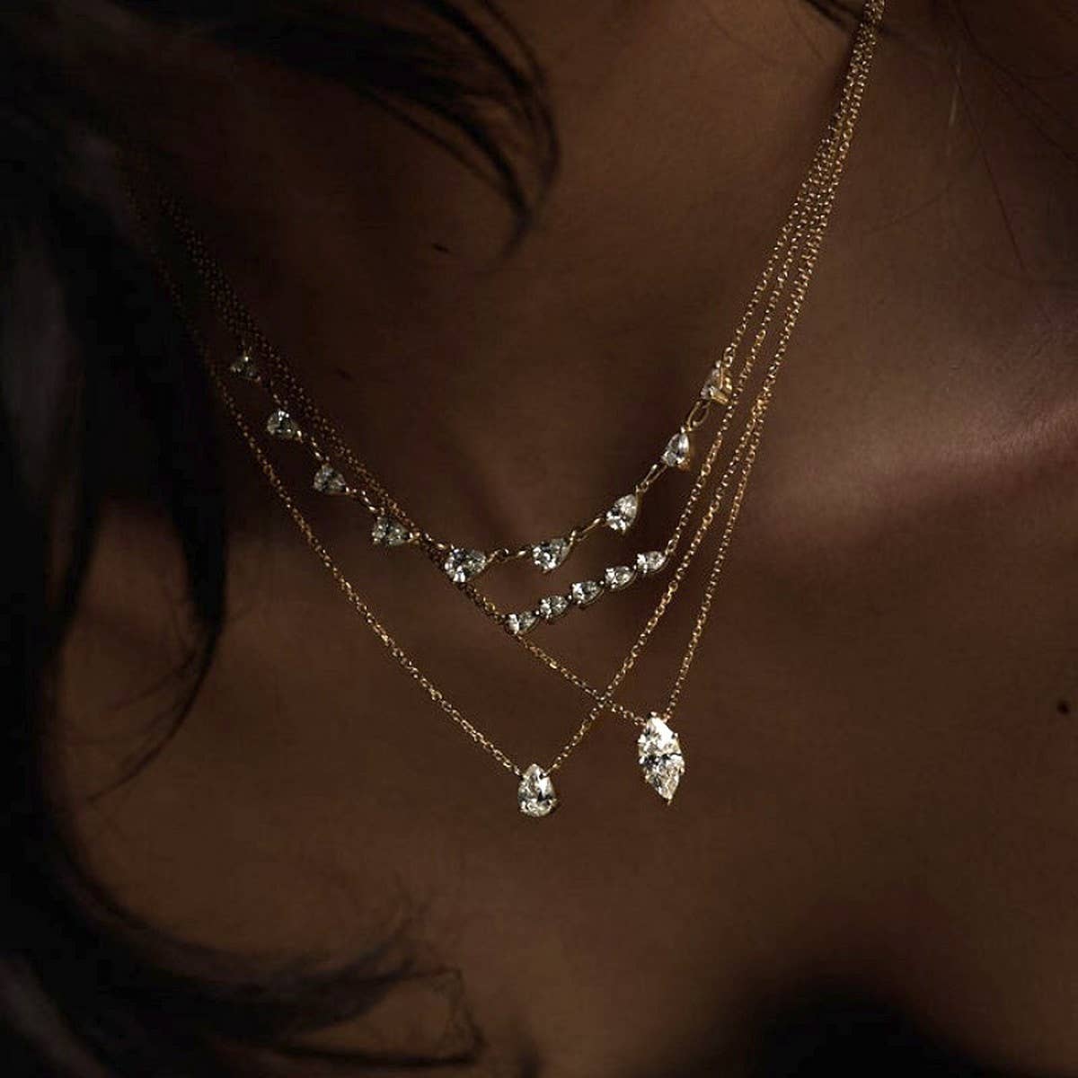 Zirconia Oval Round Pendant Necklace_CWMM5297