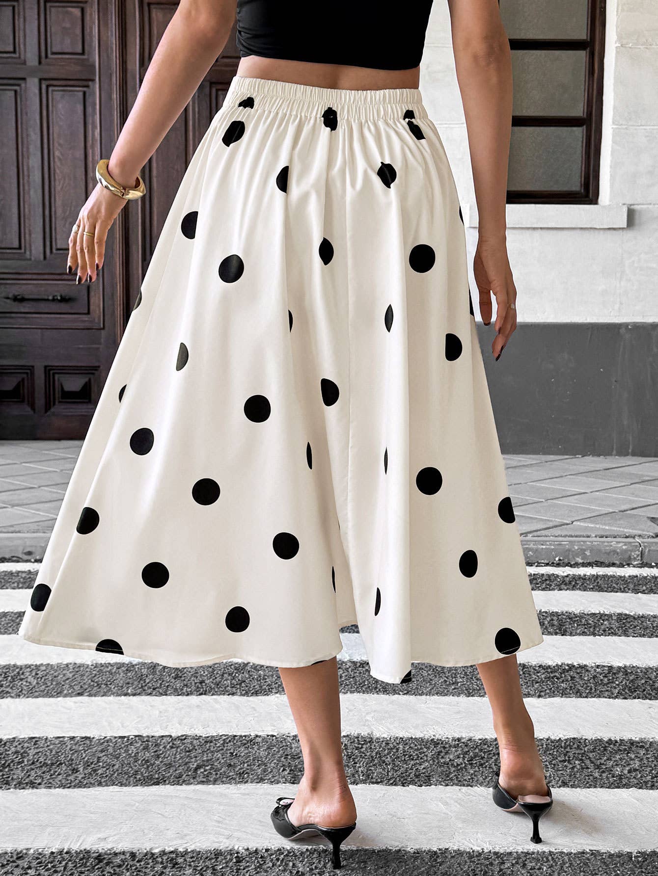 Polka dot printed retro elegant A-line skirt