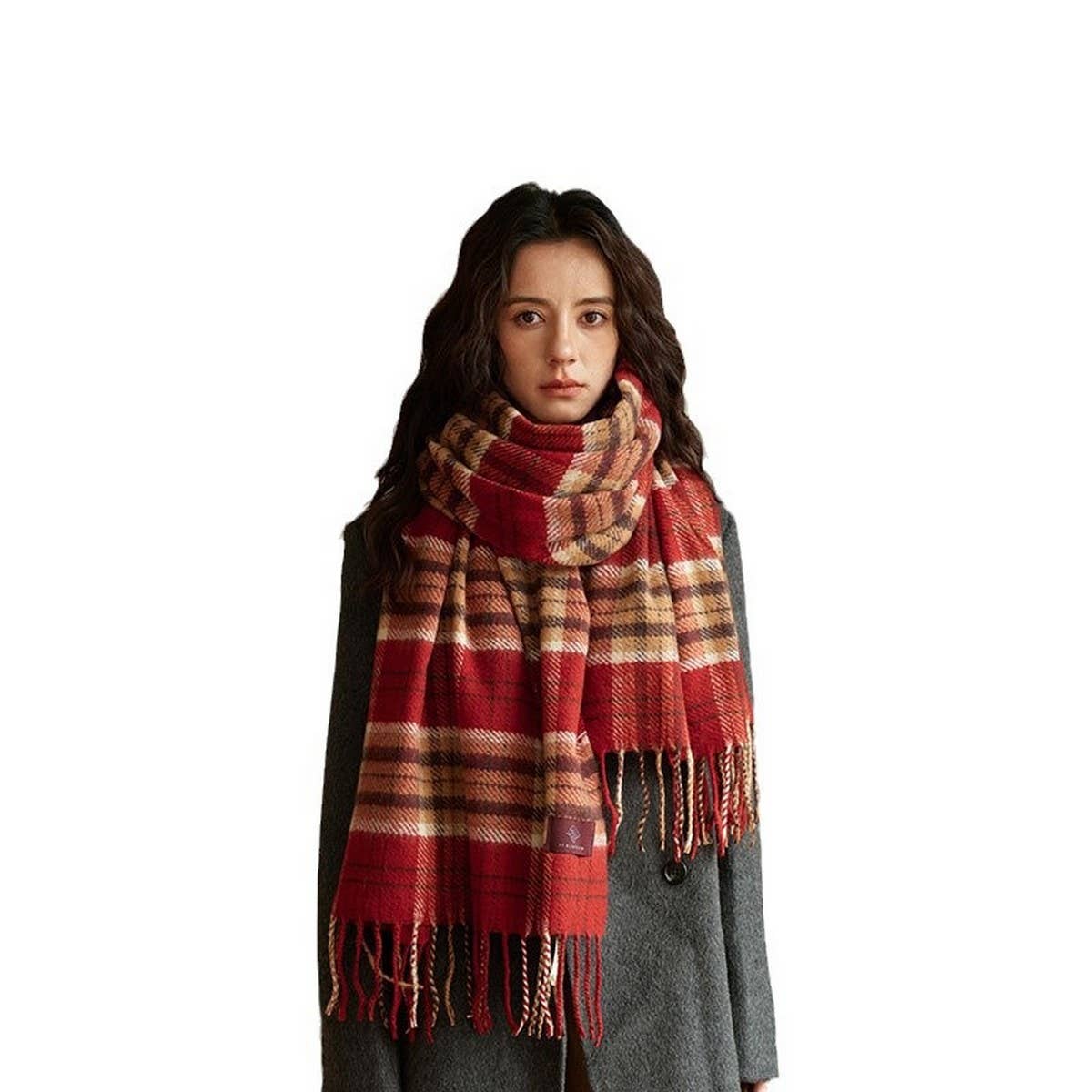Plaid Wool Scarf for Women ??Cozy Winter Knit_CWASC2336