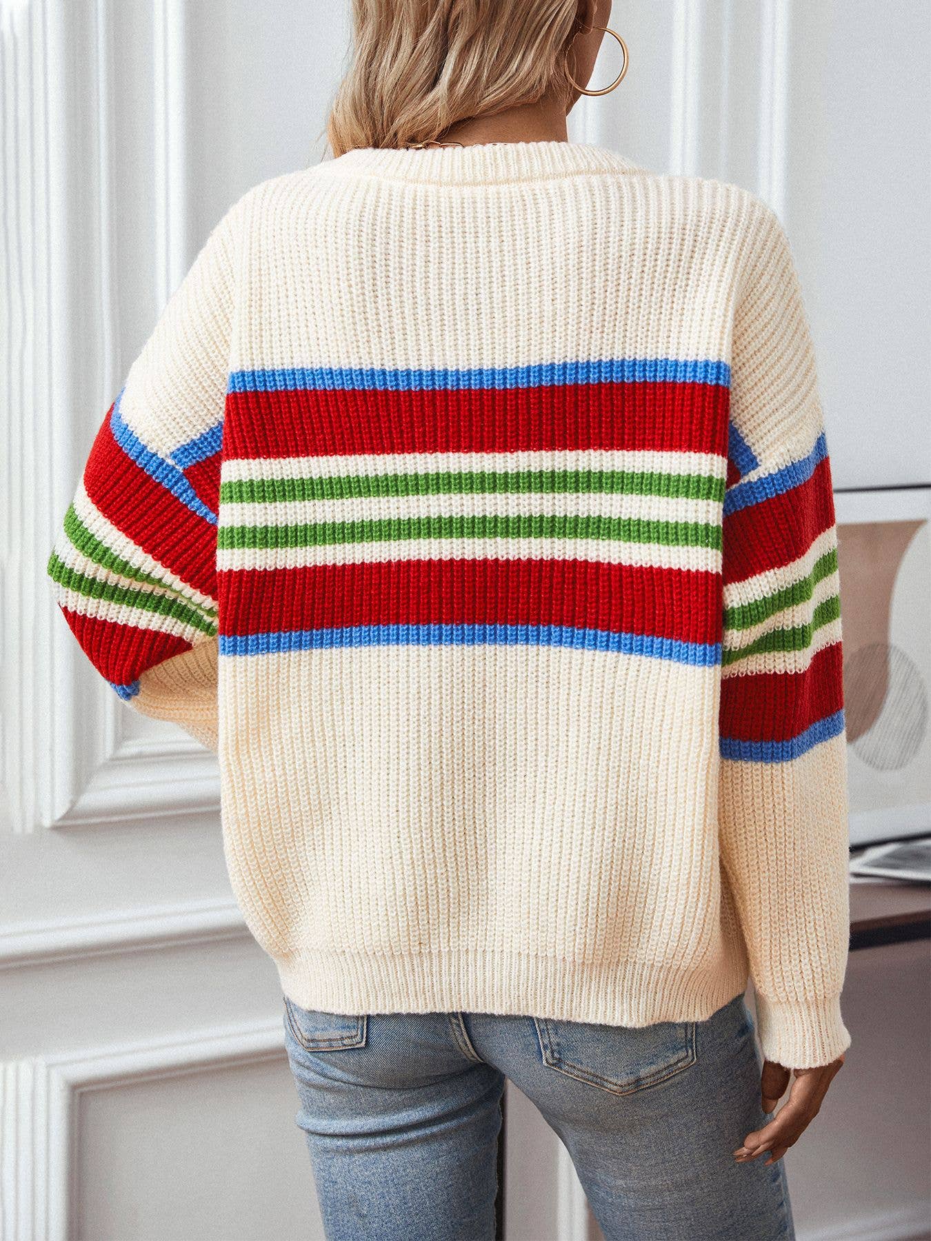 STRIPED PULLOVER FASHION CASUAL CREW NECK SWEATER