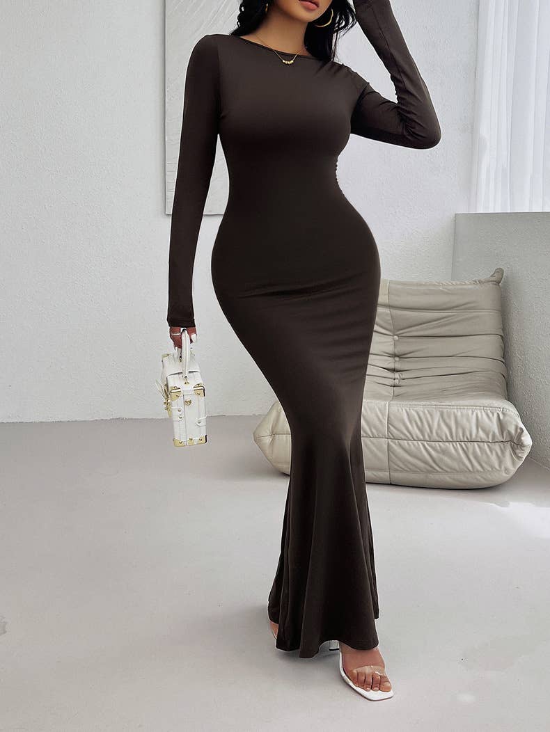 SEXY SLIM-FIT CREW NECK LONG SLEEVE DRESS