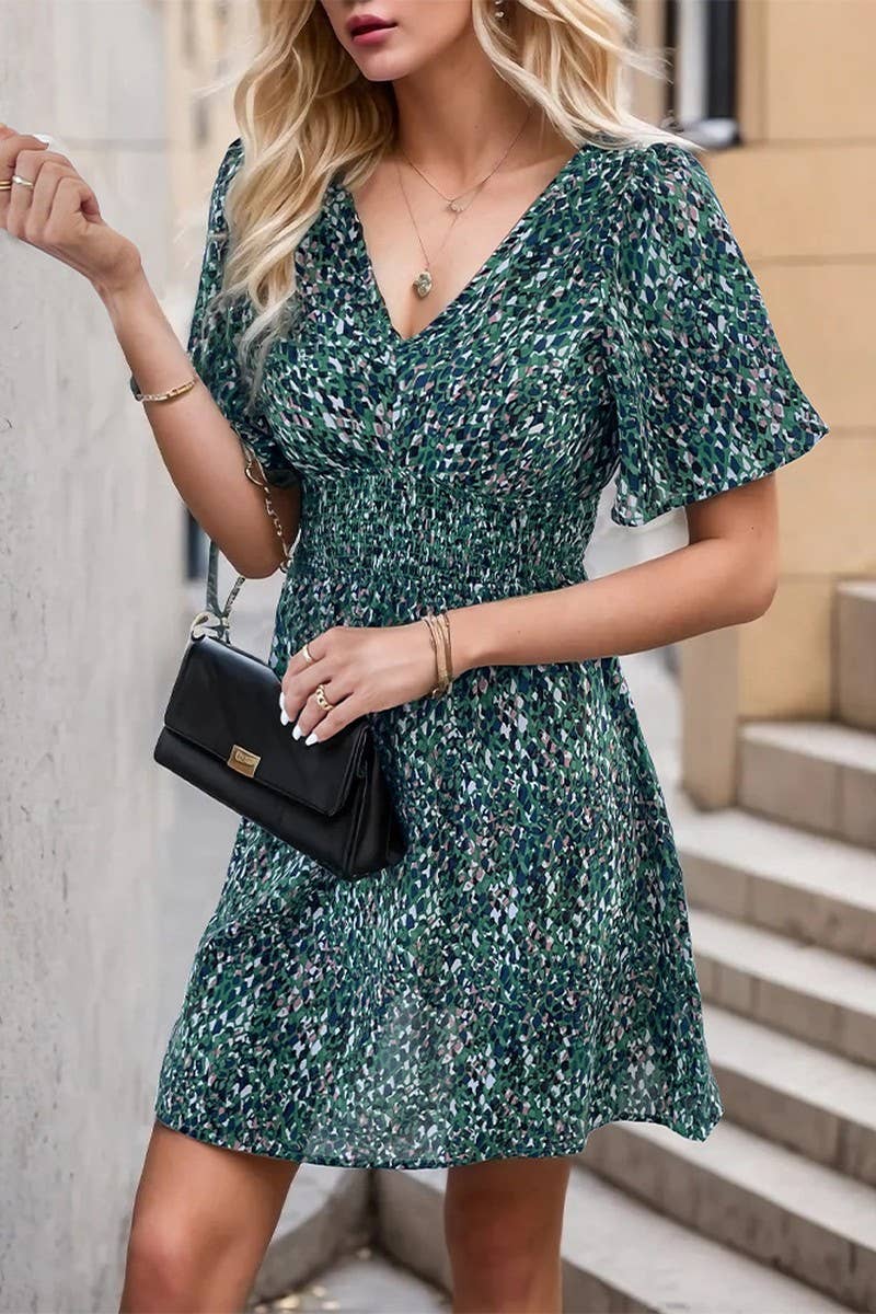 CWDMD4545_SUMMER SHORT-SLEEVED FISH SCALE PATTERN DRESS