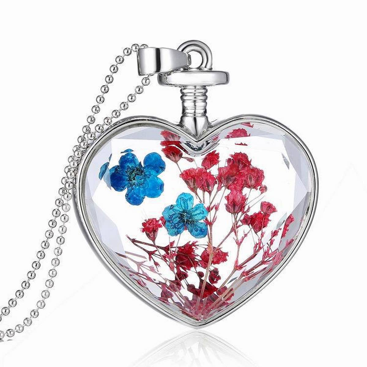 HEART CRYSTAL PLANT DRIED FLOWER NECKLACE