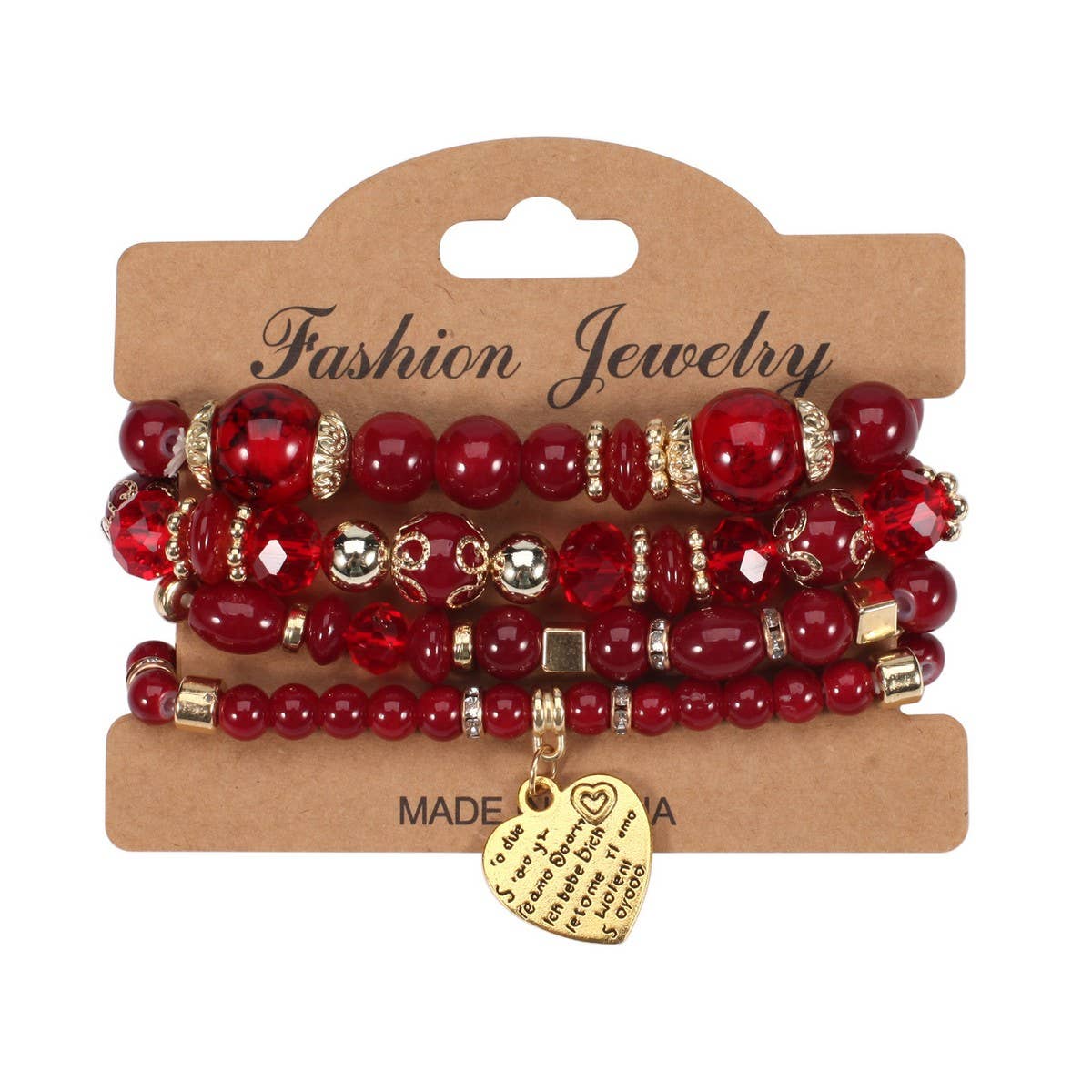 CWMM10451_BOHO BEADED HEART BRACELET SET 4PCS ELASTIC