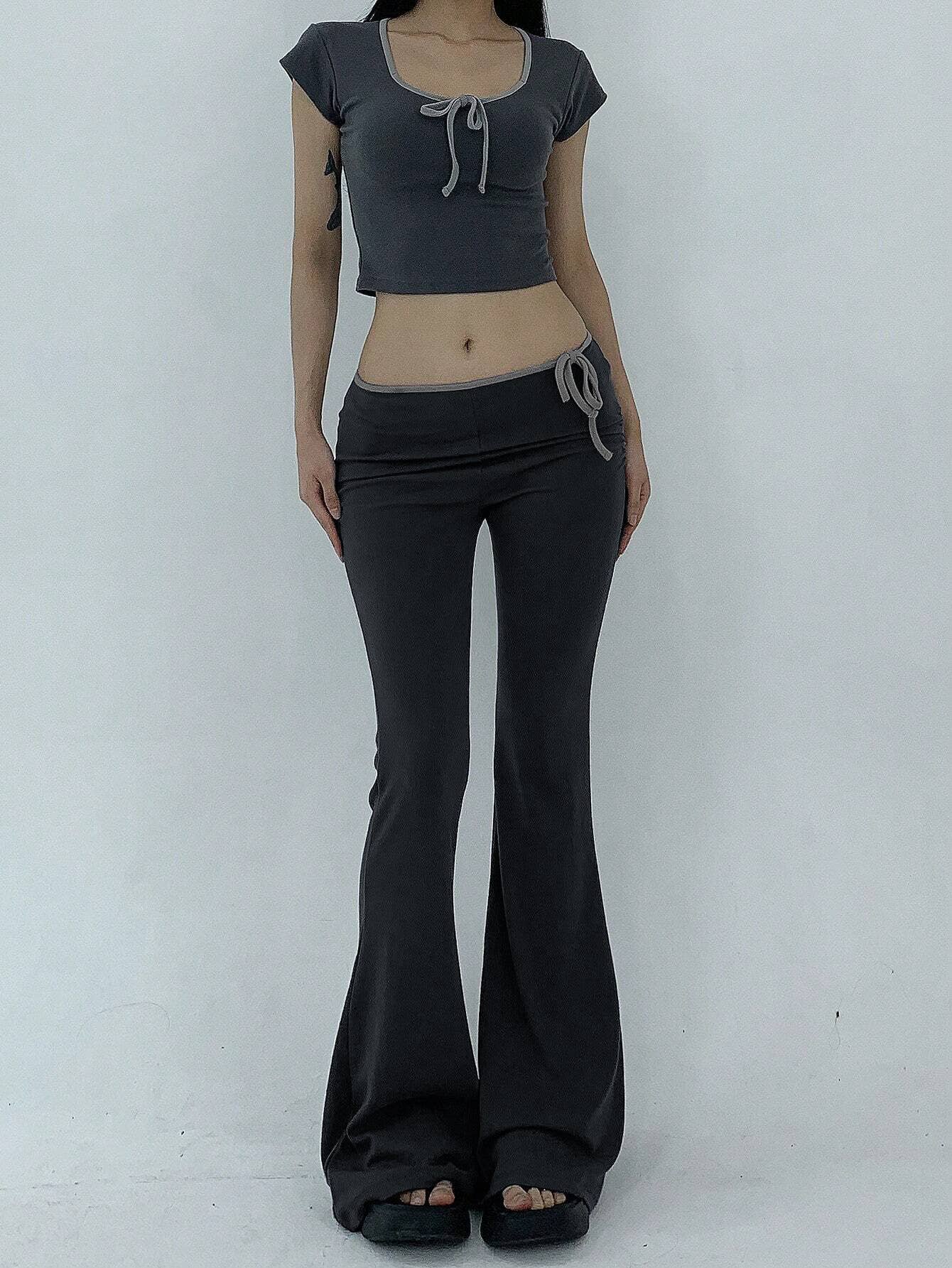 HIGH-WAISTED,SLIM,WIDE-LEGGED,LONG-FLARED PANTS