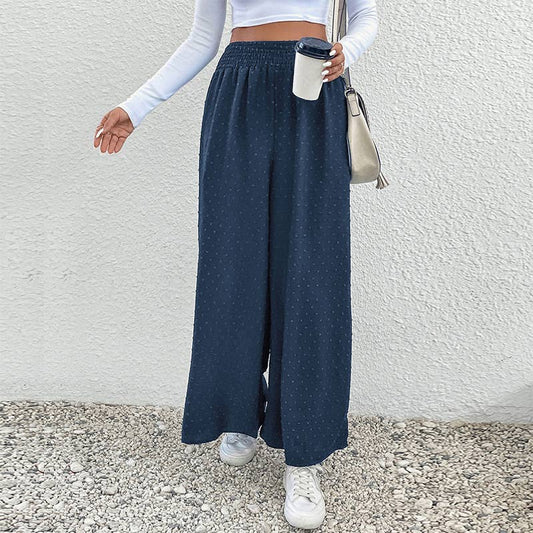 ELASTIC-WAISTED CASUAL WIDE-LEG PANTS