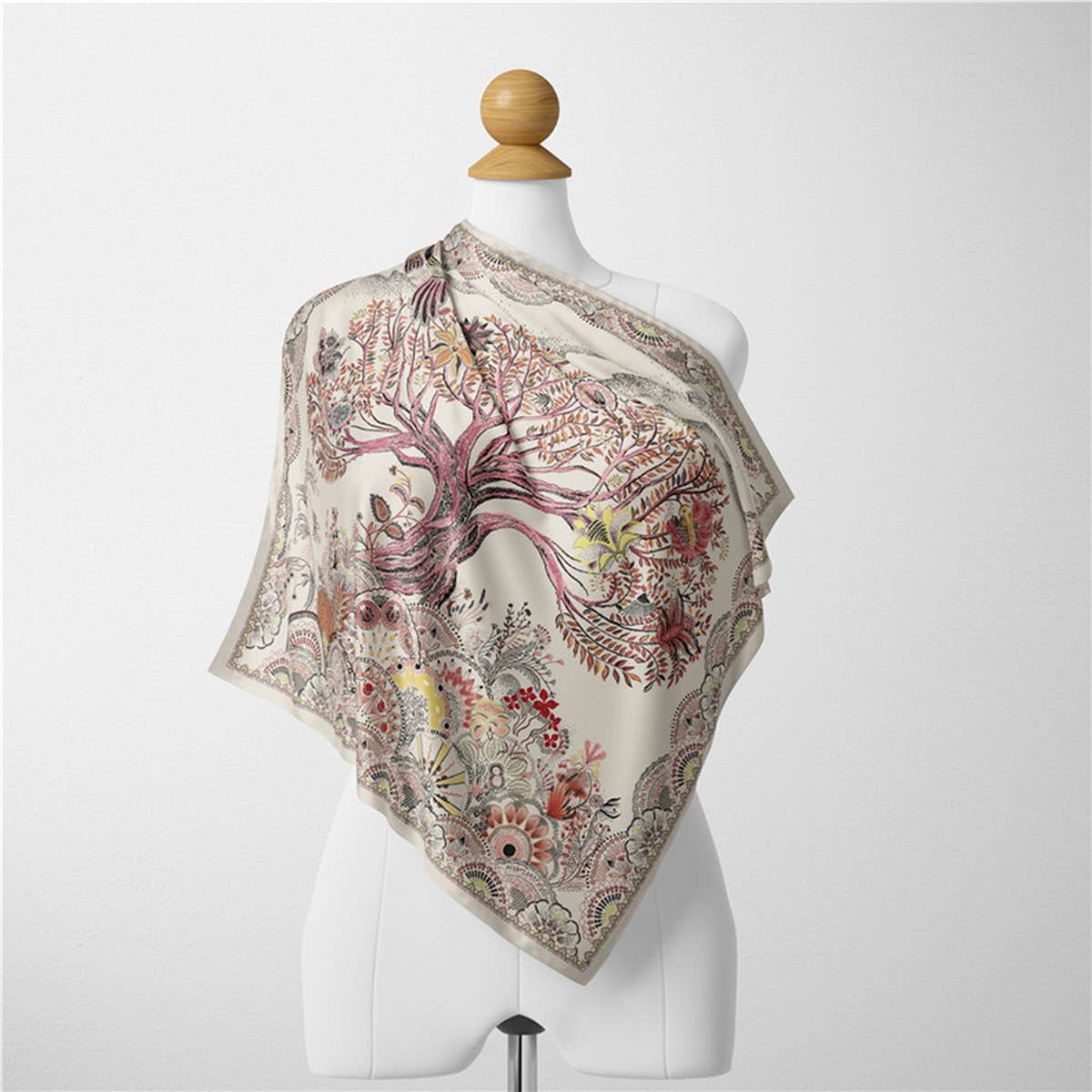 Boho Tree Print Silk Scarf - Luxurious Neck Wrap_CWASC0644