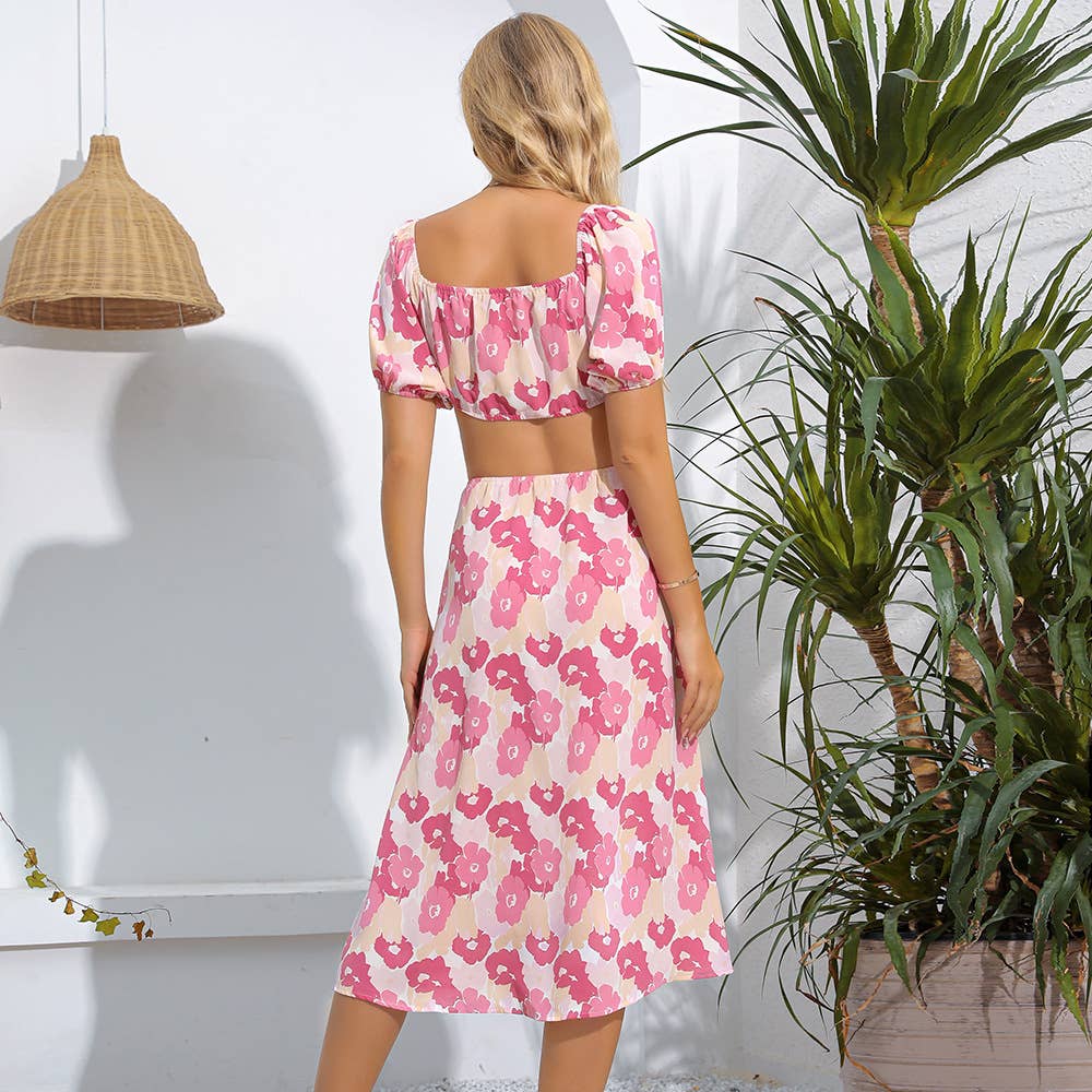 PRINT SLIM DRESS WITH SQUARE NECK AND SHOULDER