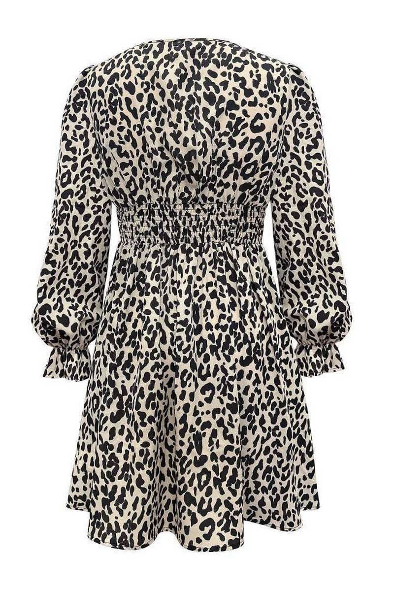 CWDSD7618_SEXY LEOPARD PRINT WAIST PLEATED DRESS WITH BOW