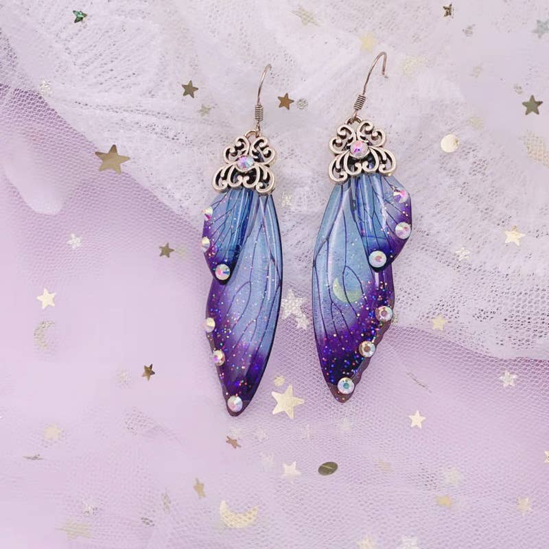 Elegant long earrings with cicada wing wings