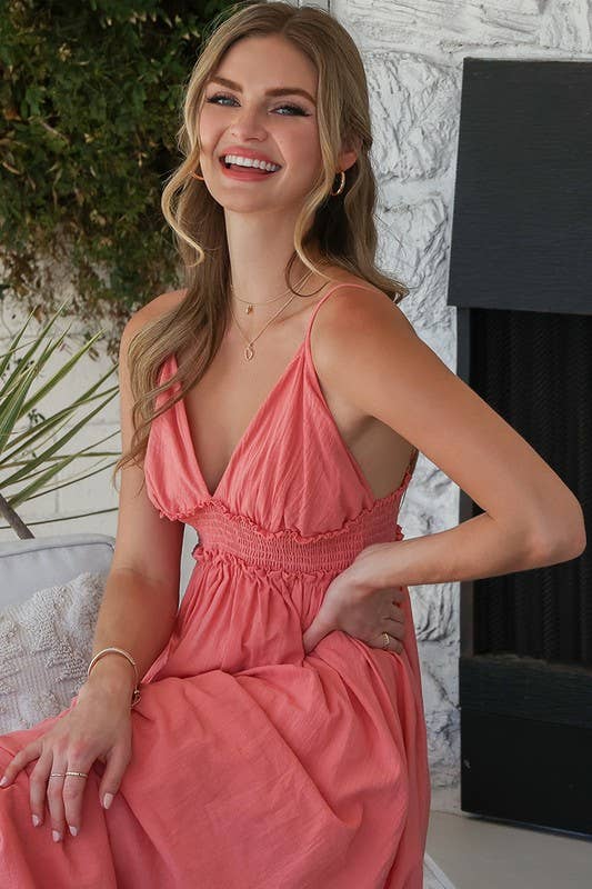 CWDMD819_Smocking Waist Maxi Dress with Adjustable Strap