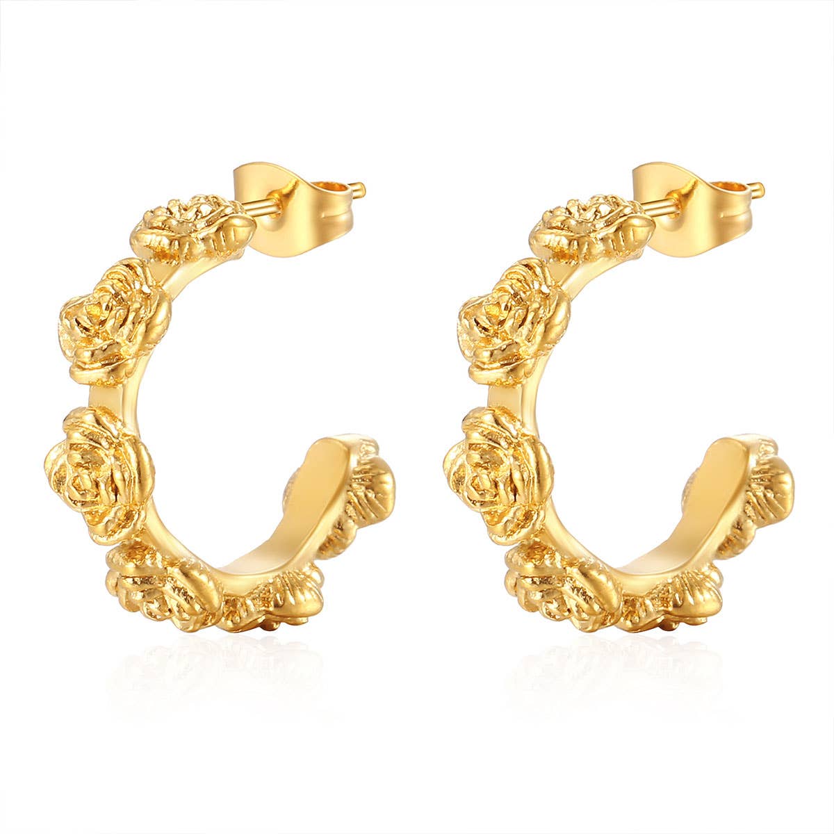 18K GOLD PLATED ROSE-SHAPED HOOP EARRINGS_CWAJE0564