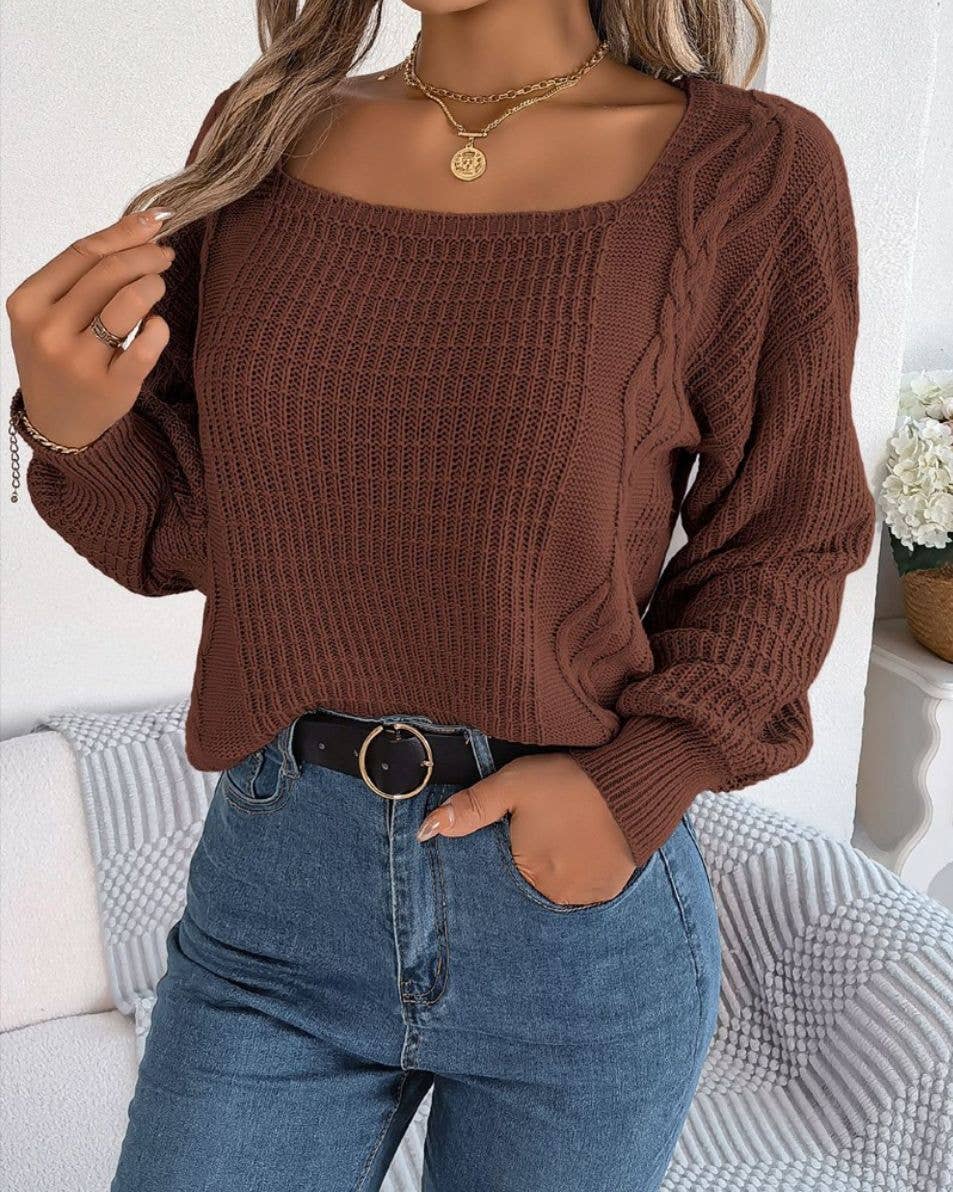 KNITWEAR PULLOVER SQUARE NECK TWIST SWEATER