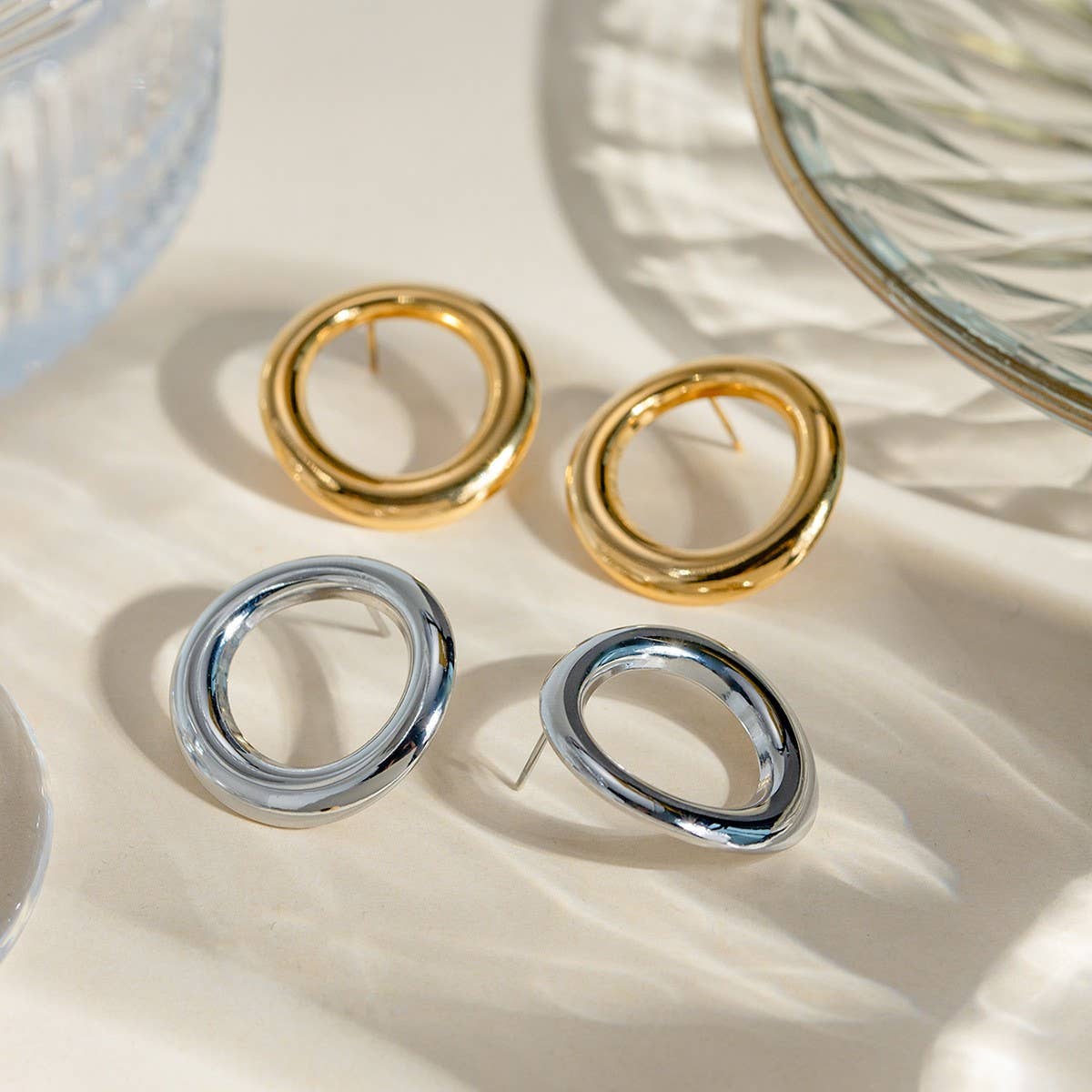 SIMPLE SQUARE ROUND IRREGULAR HOLLOW EARRINGS_CWAJE1780