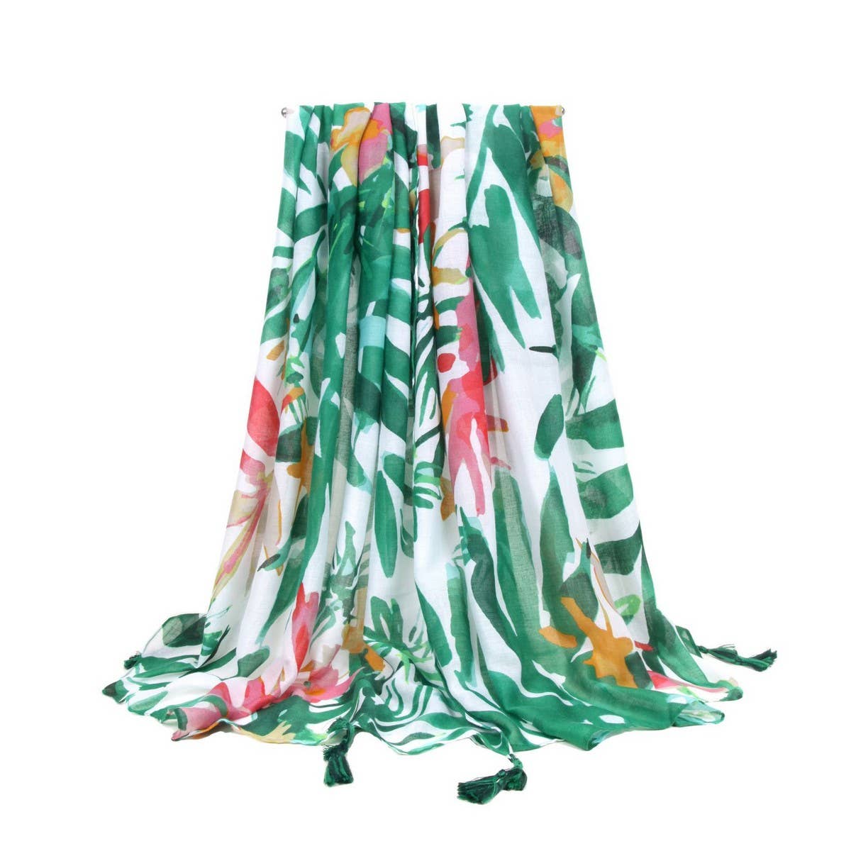Banana Leaf Print Scarf - Green Summer Beach Wrap_CWASC0676