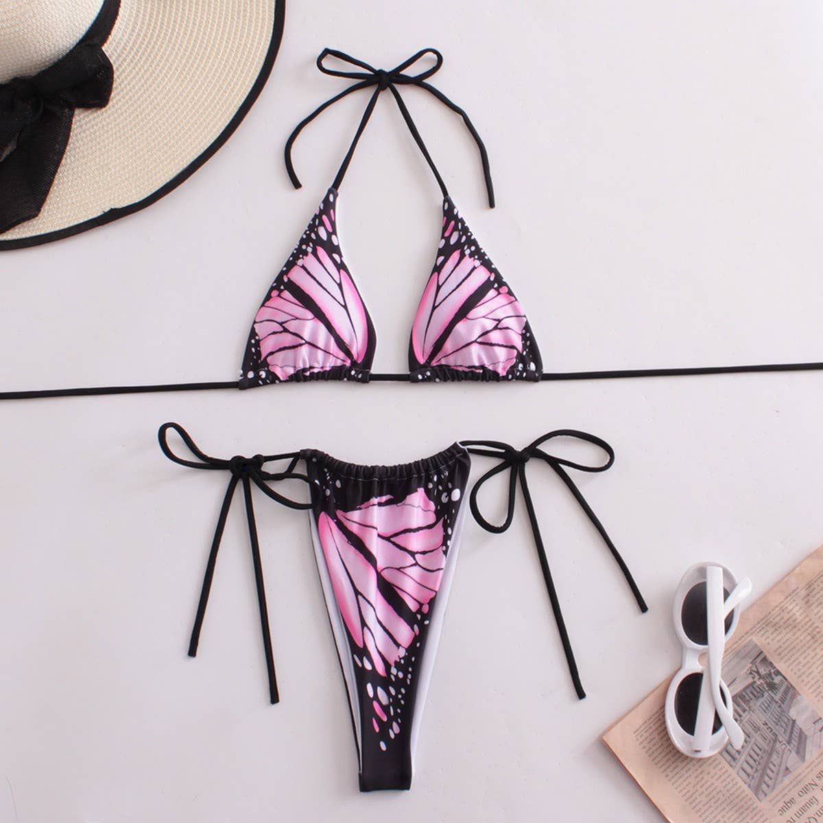 2-PIECE BIKINI SWIMSUIT WITH BUTTERFLY DESIGN PRINT_CWMW0178