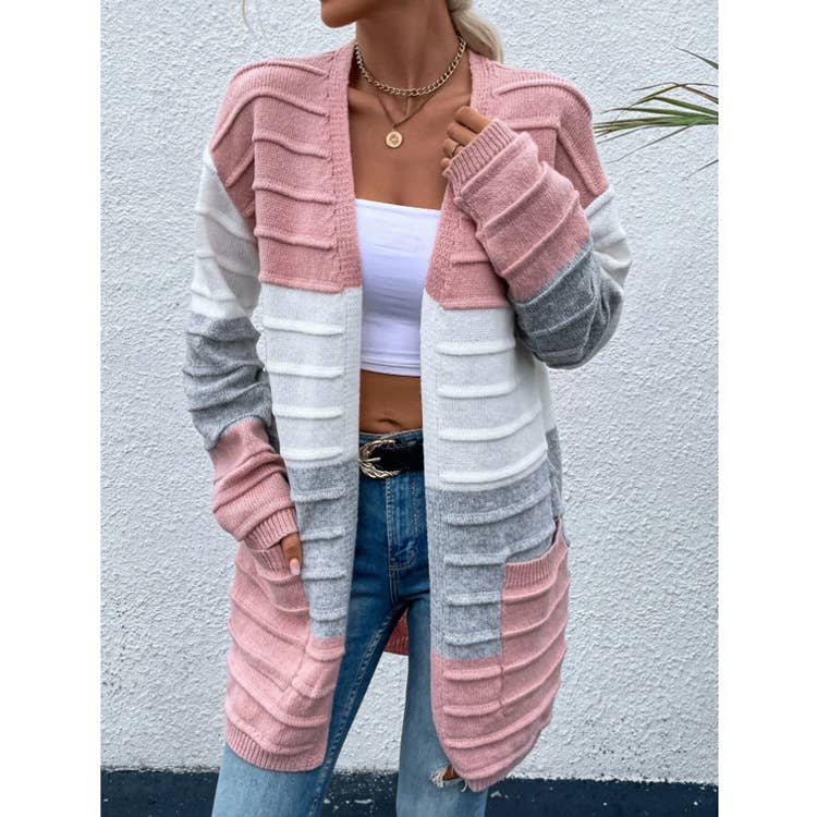 CWOCAL0457_Long Sleeve Casual Open Front Long Cardigan