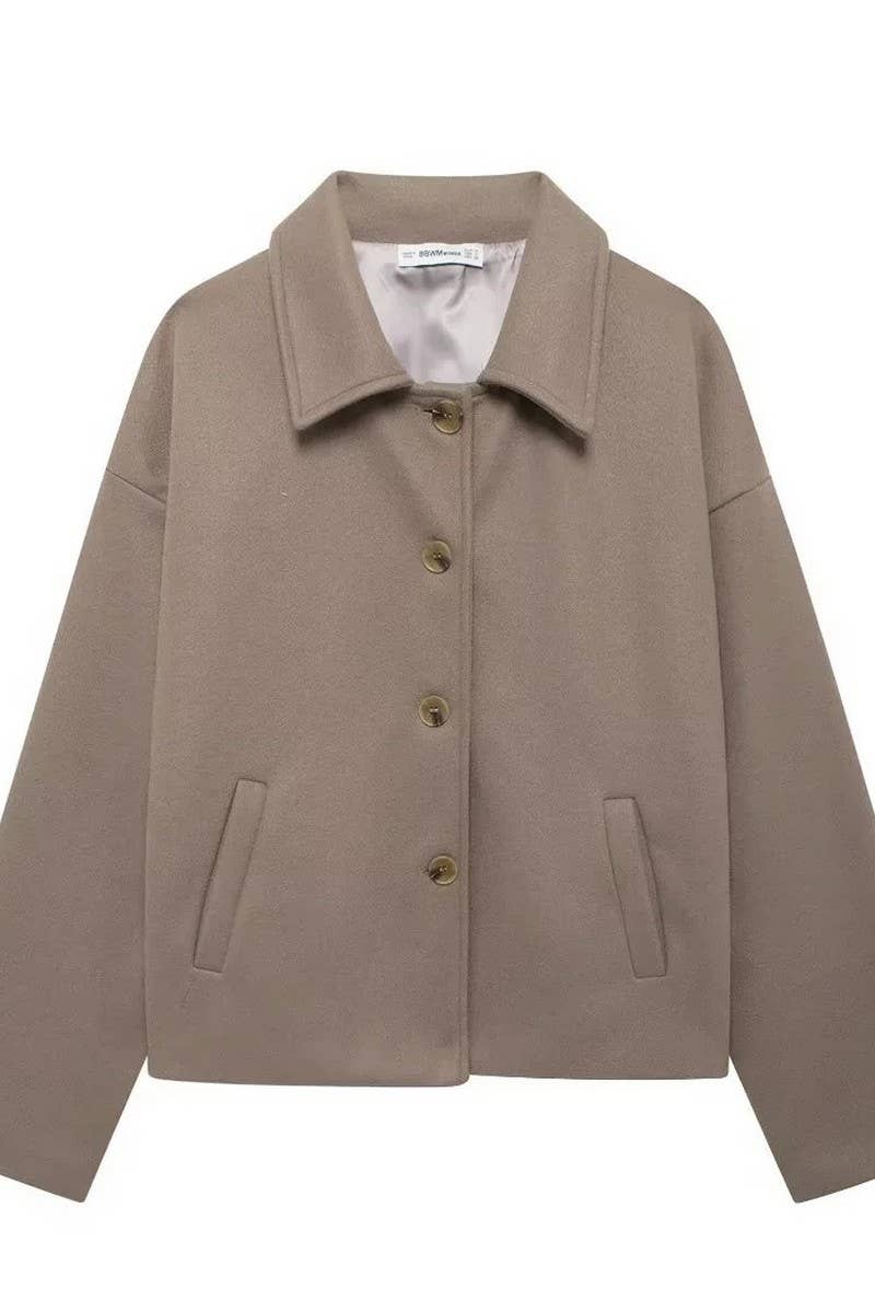 CWOCO1065_SOLID COLOR LAPEL BUTTON LOOSE WOOLEN COAT