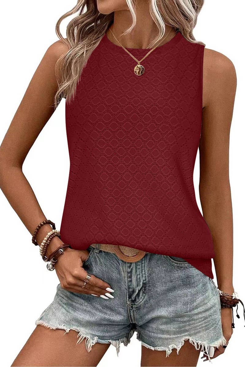 Cwttsl0232_Round Neck Sleeveless Knit Top