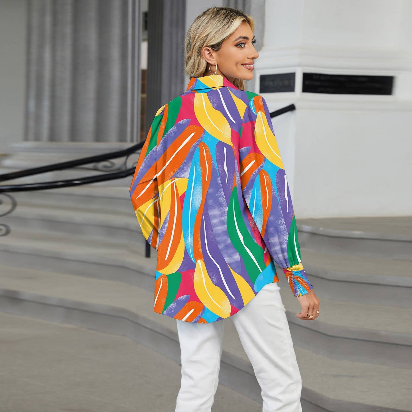 LAPEL FLORAL PRINT CASUAL LONG-SLEEVED SHIRT