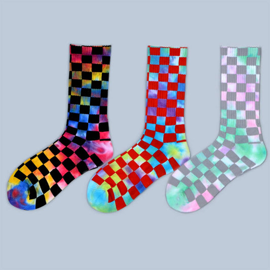 FASHION TIE-DYED CHECKERED SOCKS_CWMS0265