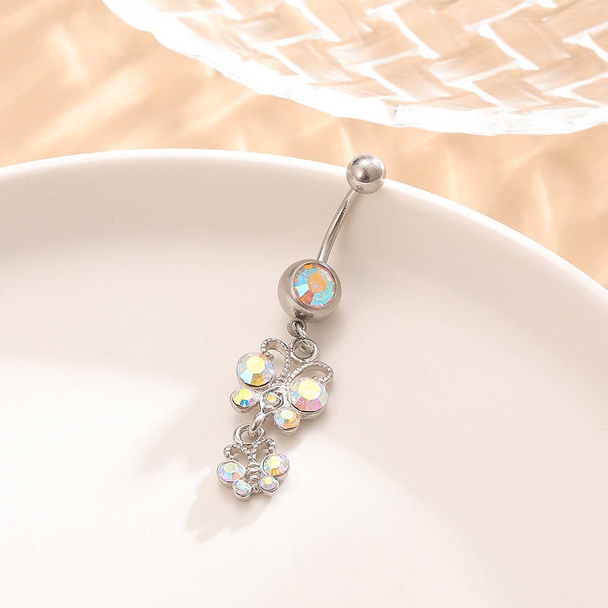 Fashion AB CZ Butterfly Belly Ring Stainless Steel_CWMM9325