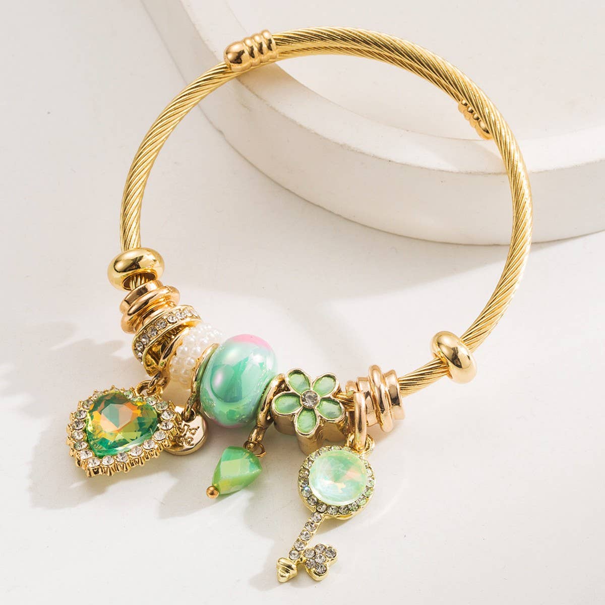 Alloy Couple Bracelet with Heart & Key Beads_CWMM8581