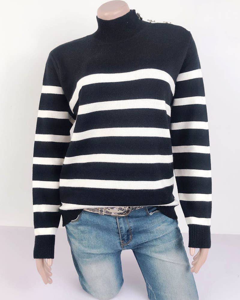 TURTLENECK SWEATER WITH STRIPED BUTTONS