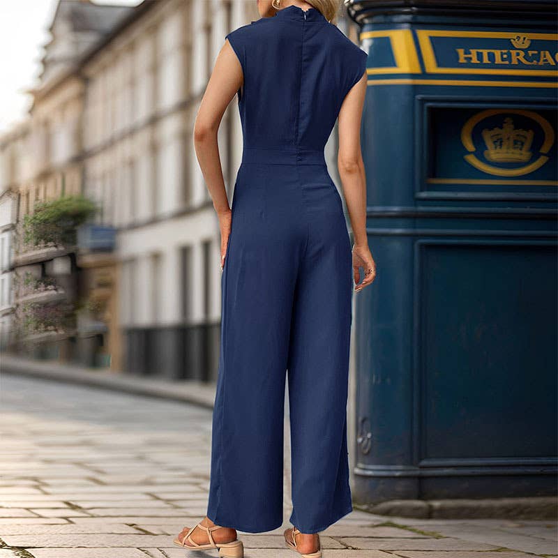 Sleeveless,swing neck,cinched waist,jumpsuit