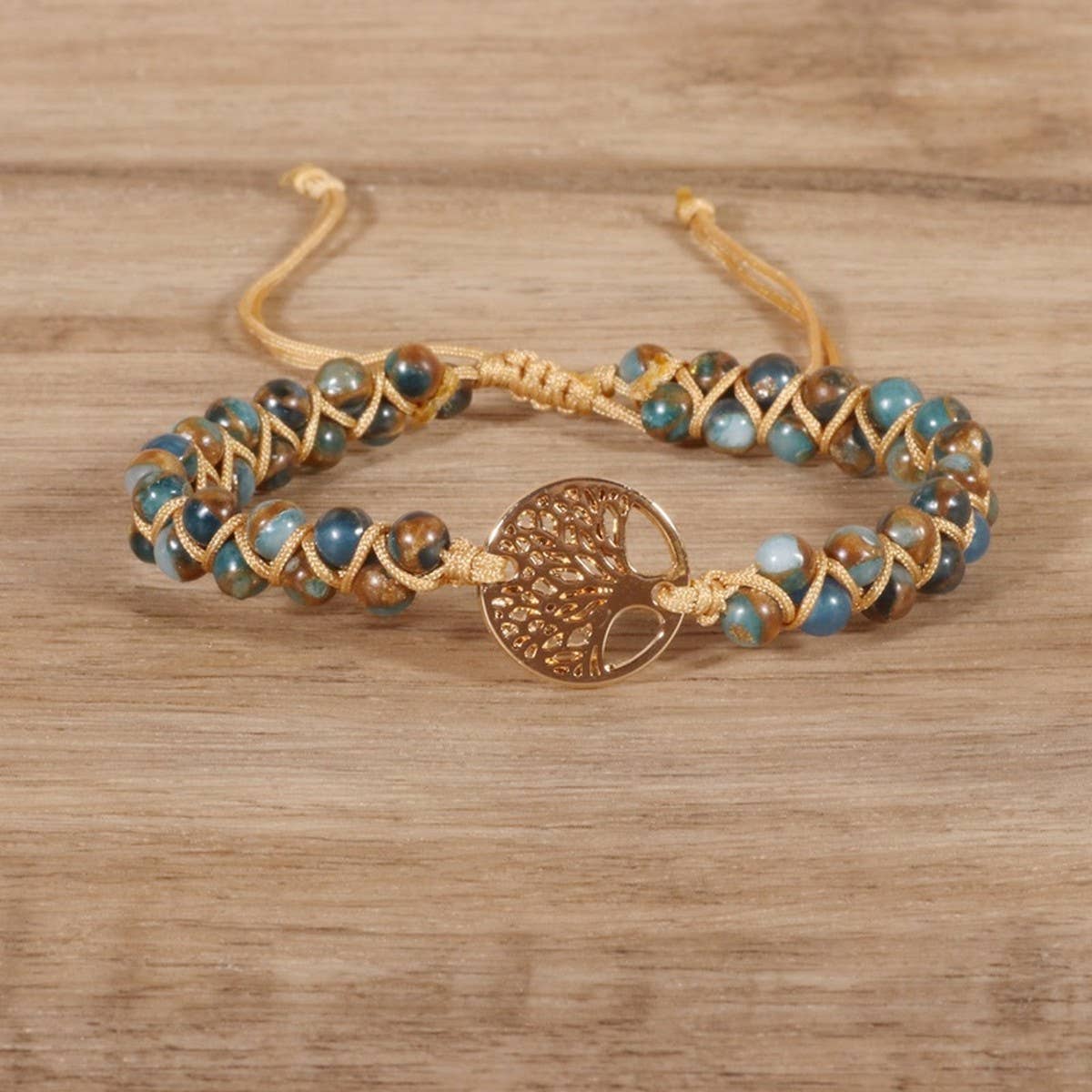 COLORED GOLD SANDSTONE TREE OF LIFE WOVEN BRACELET