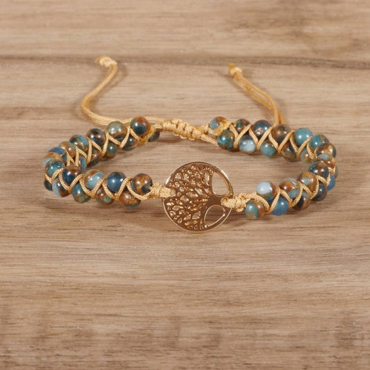 COLORED GOLD SANDSTONE TREE OF LIFE WOVEN BRACELET