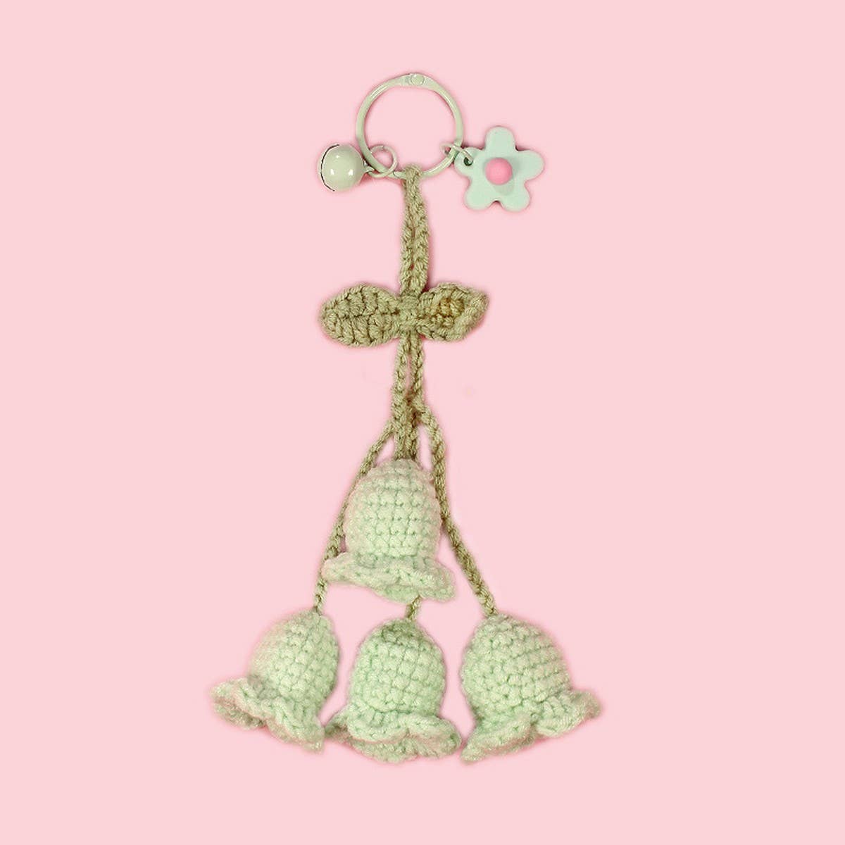 HANDWOVEN LILY OF THE VALLEY FLOWER KEYCHAIN