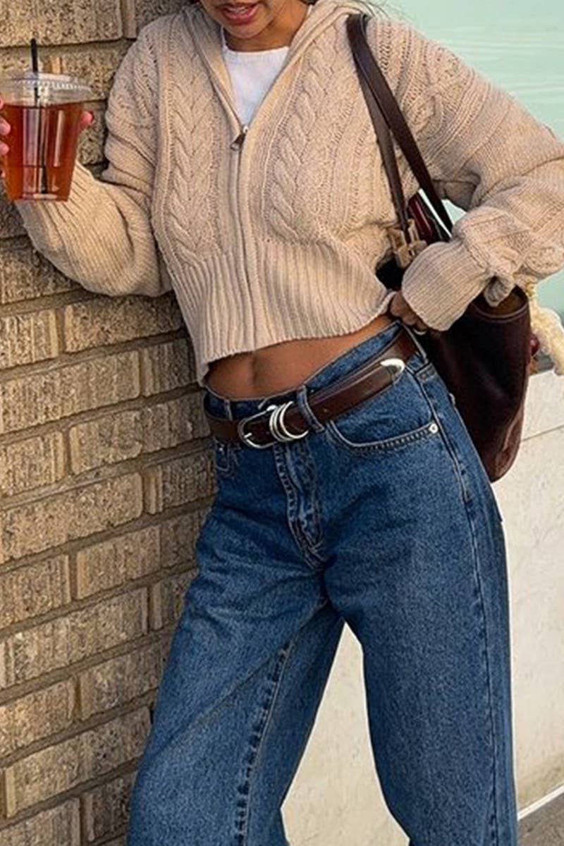 CWOCAL00774_SOLID COLOR LONG-SLEEVED ZIPPER KNITTED JACKET