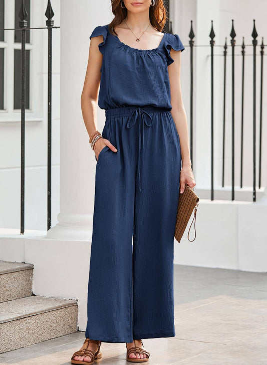 Women¡¯s ruched romper with ruffle sleeves